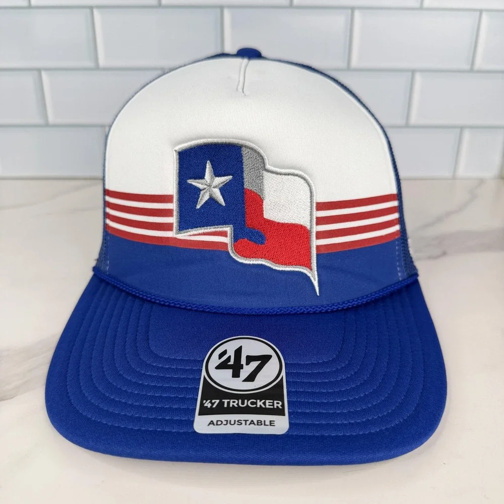 Texas Rangers Hat Cap Snap Back Mens One Size Blue White MLB Baseball 47 Trucker